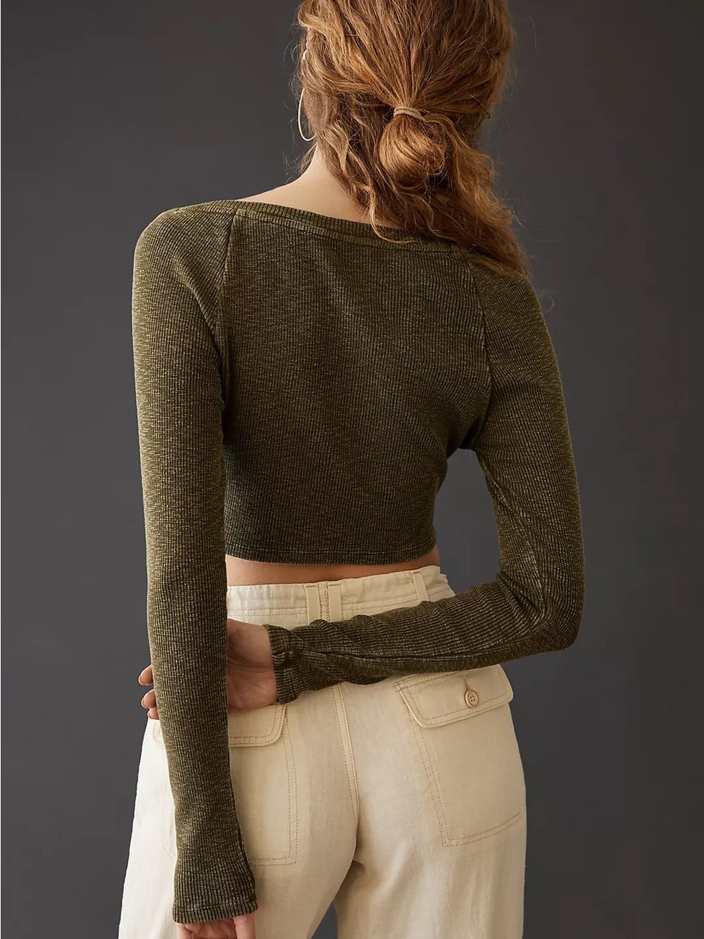 Anthropologie Pilcro Cropped Cardigan Womens XS Moss Green NWT Hook Front Ribbed - Picture 3 of 11